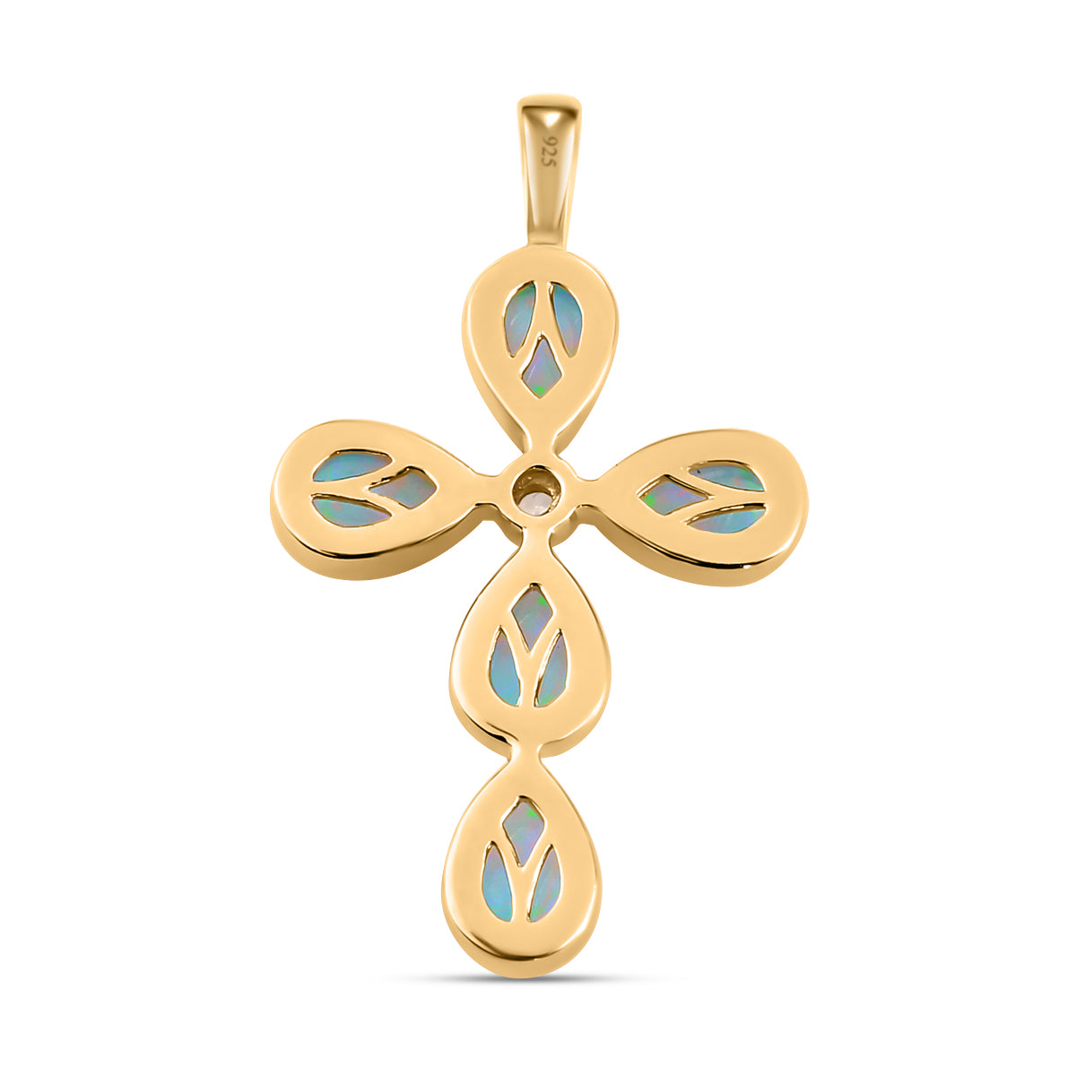 Natürlicher, äthiopischer Opal und weißer Zirkon-Anhänger, 925 Silber vergoldet ca. 1,38 ct