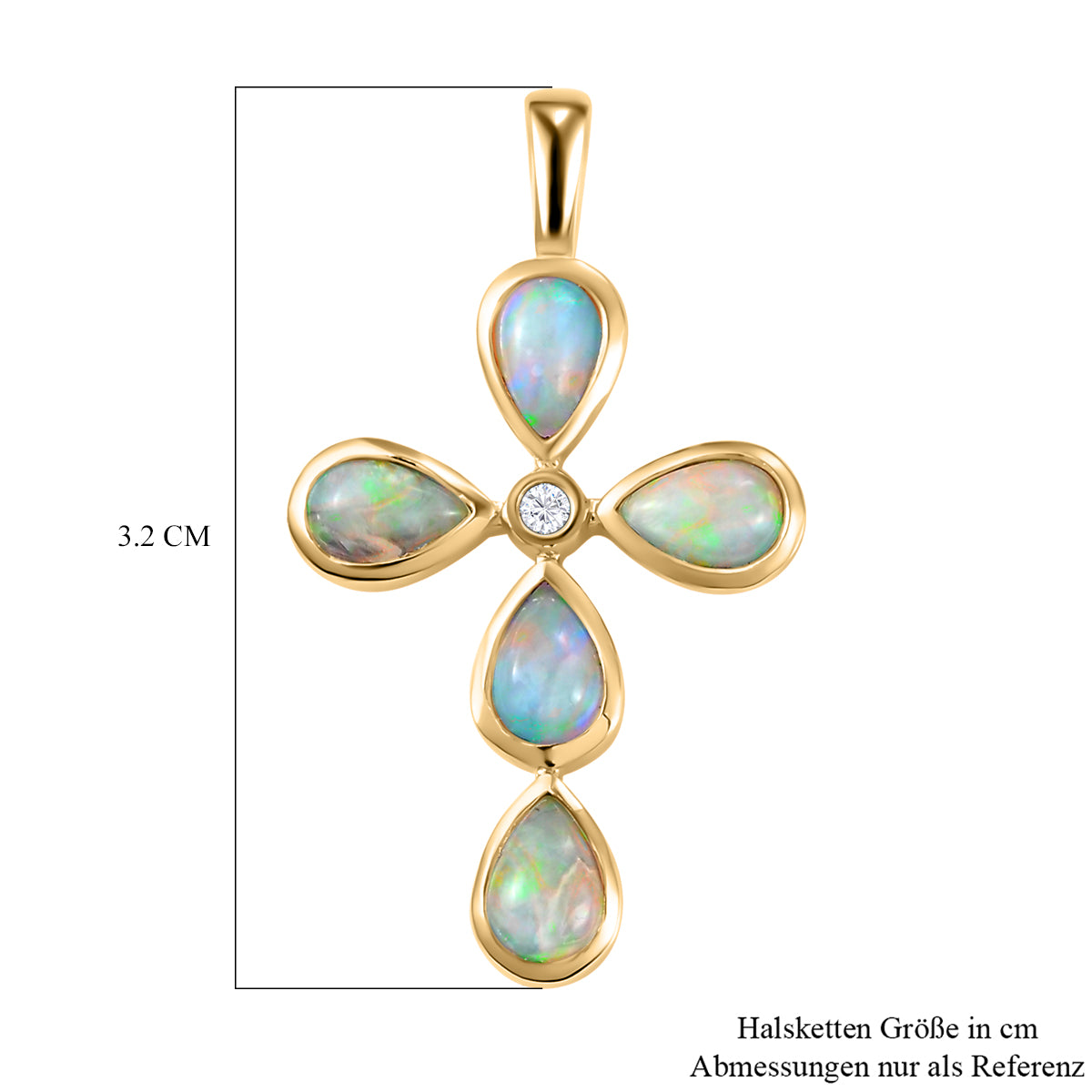 Natürlicher, äthiopischer Opal und weißer Zirkon-Anhänger, 925 Silber vergoldet ca. 1,38 ct