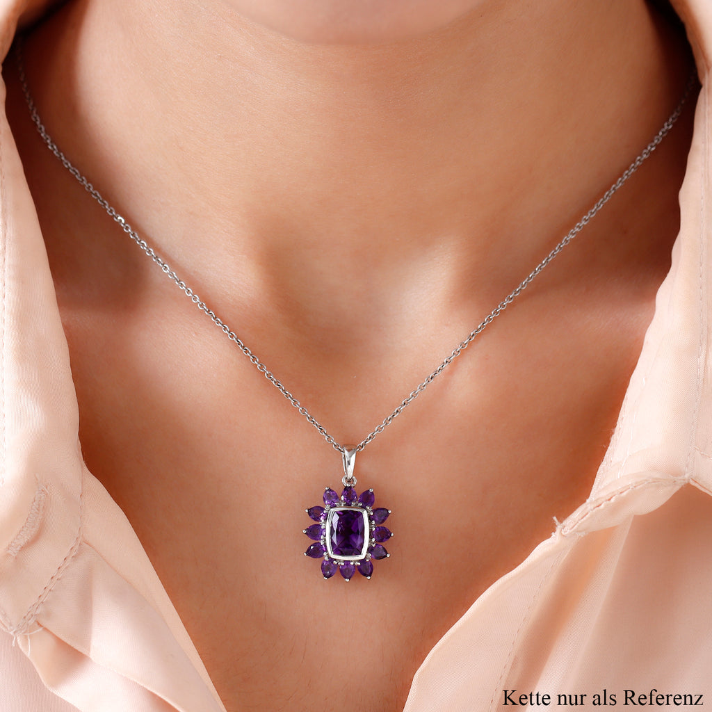 Natürlicher, marokkanischer Amethyst-Anhänger, 925 Silber platiniert ca. 4.09 ct