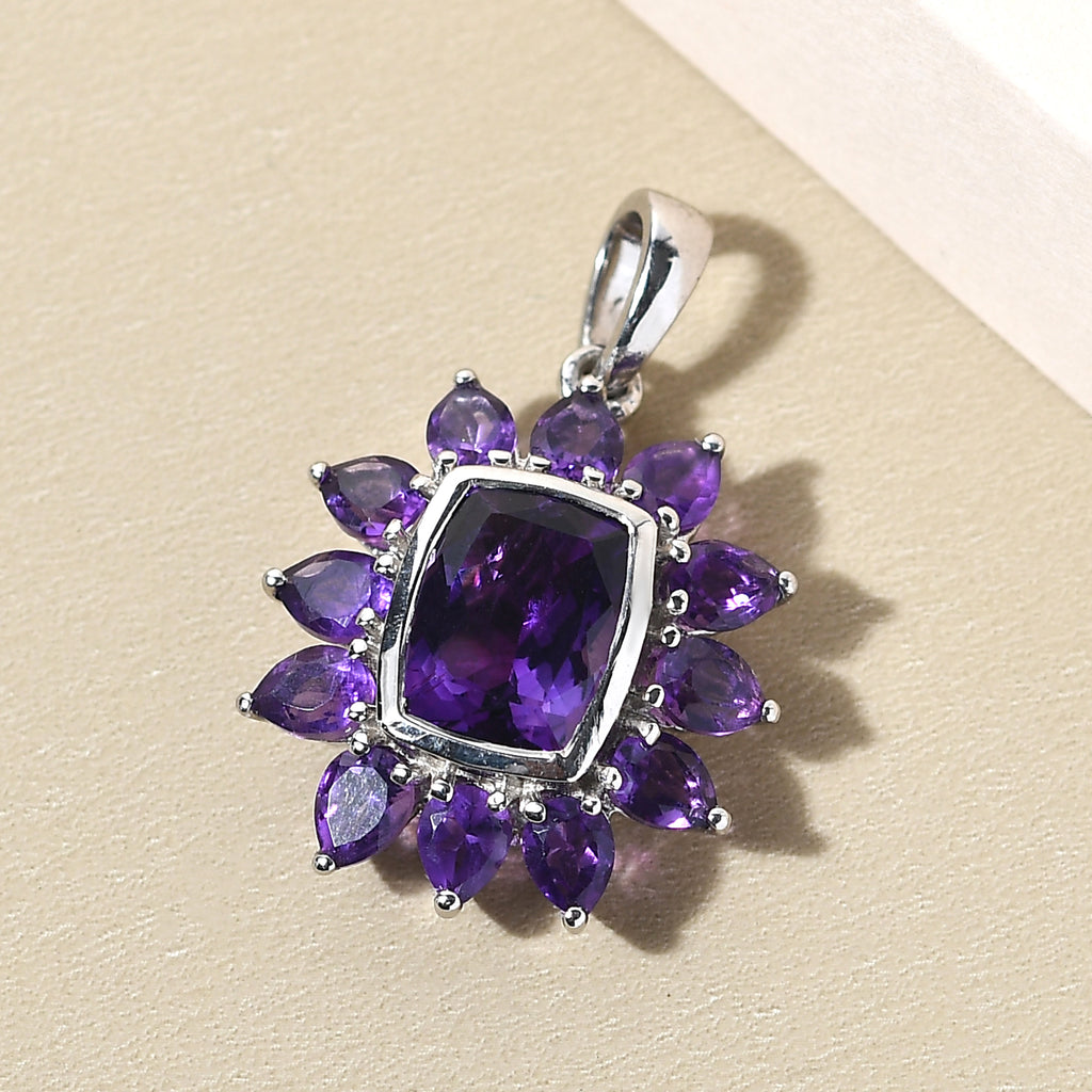 Natürlicher, marokkanischer Amethyst-Anhänger, 925 Silber platiniert ca. 4.09 ct