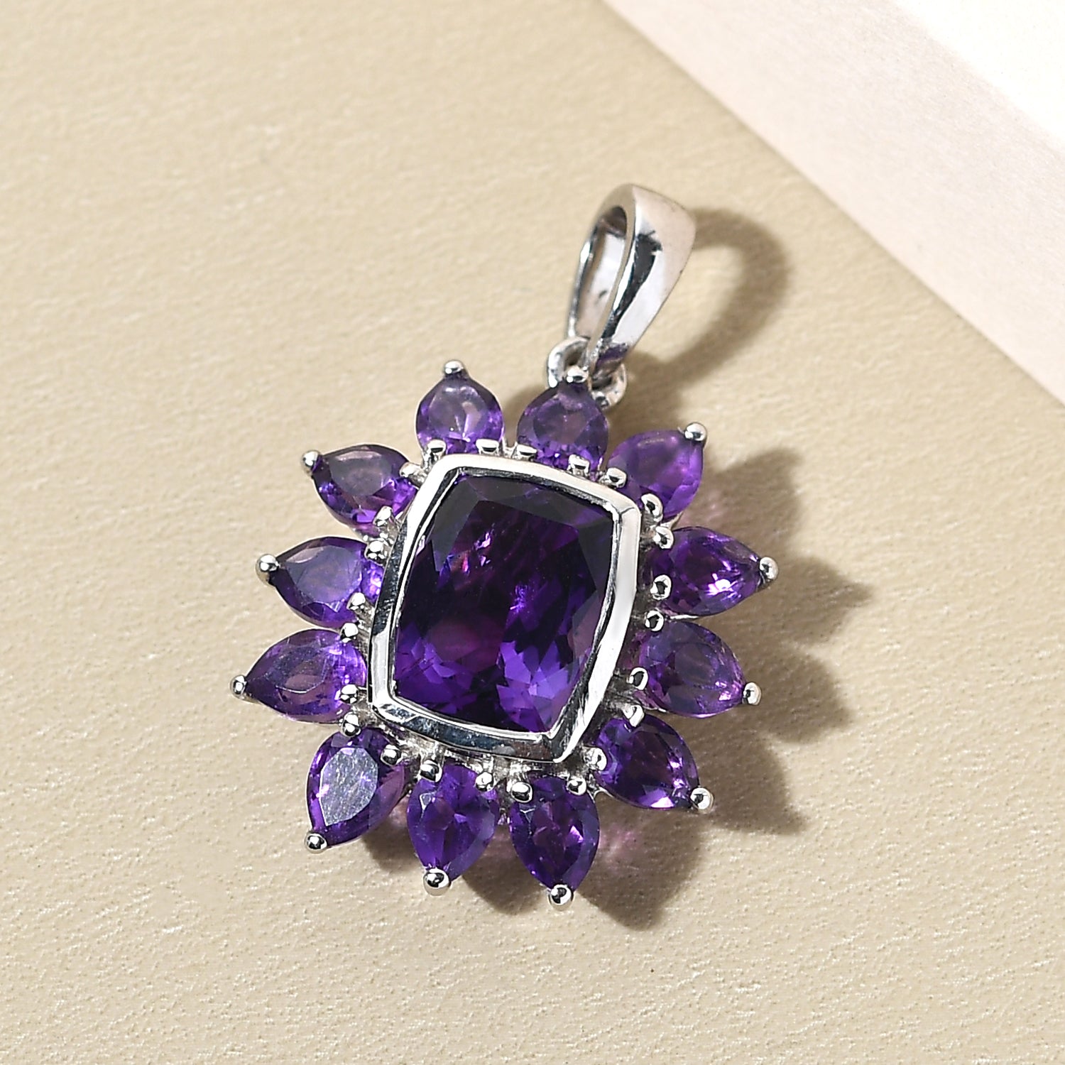 Natürlicher, marokkanischer Amethyst-Anhänger, 925 Silber platiniert ca. 4.09 ct
