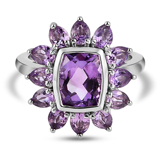 Natürlicher, marokkanischer Amethyst-Ring, 925 Silber platiniert ca. 3.97 ct