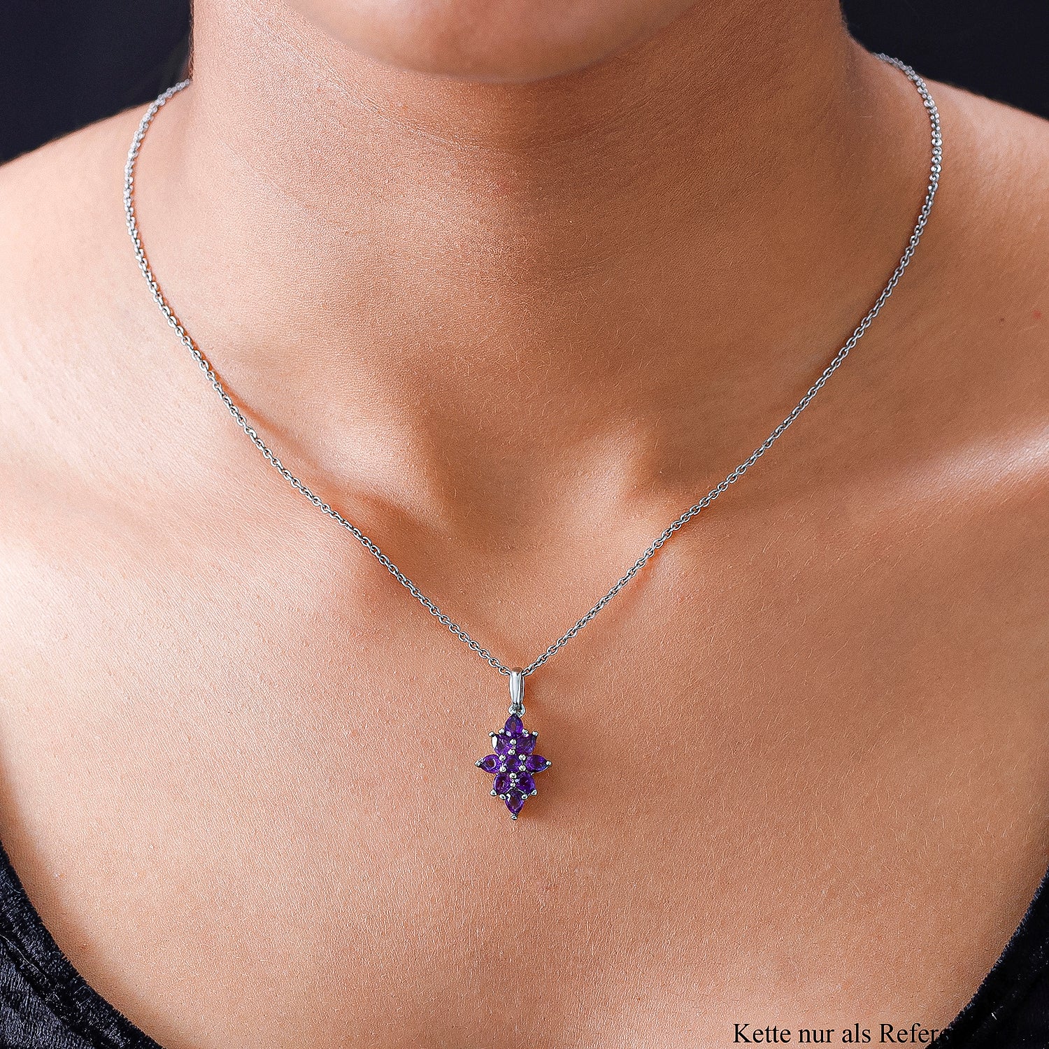 Natürlicher, marokkanischer Amethyst-Anhänger, 925 Silber platiniert ca. 1.31 ct