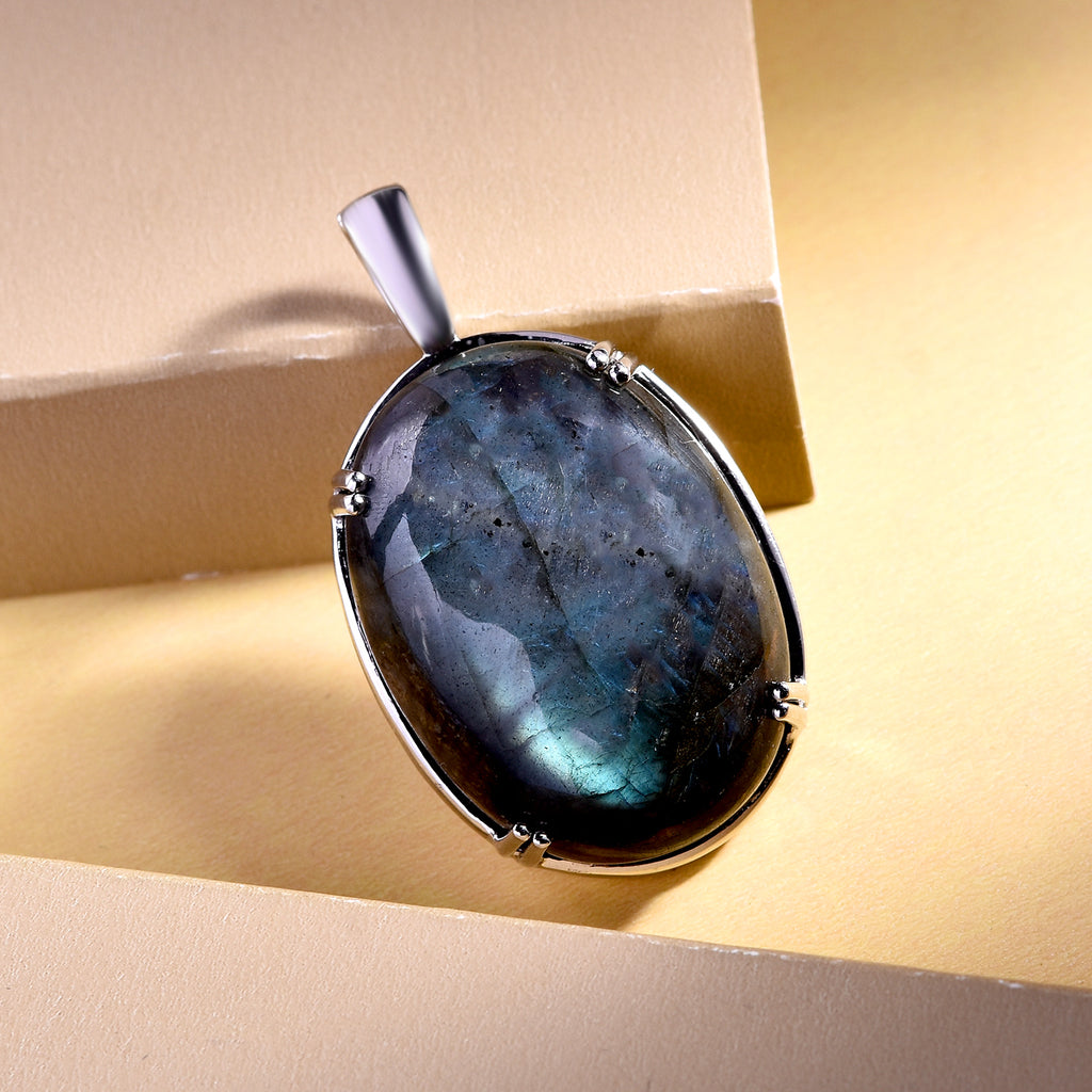 Labradorit-Anhänger, 925 Silber platiniert ca. 53,36 ct