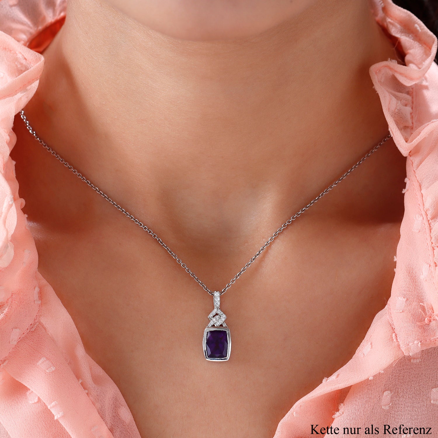 Afrikanischer Amethyst und weißer Zirkon-Anhänger, 925 Silber platiniert ca. 2.78 ct