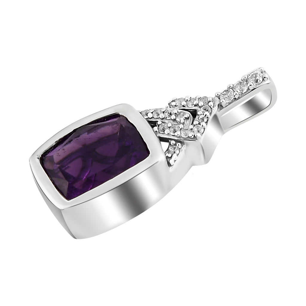 Afrikanischer Amethyst und weißer Zirkon-Anhänger, 925 Silber platiniert ca. 2.78 ct