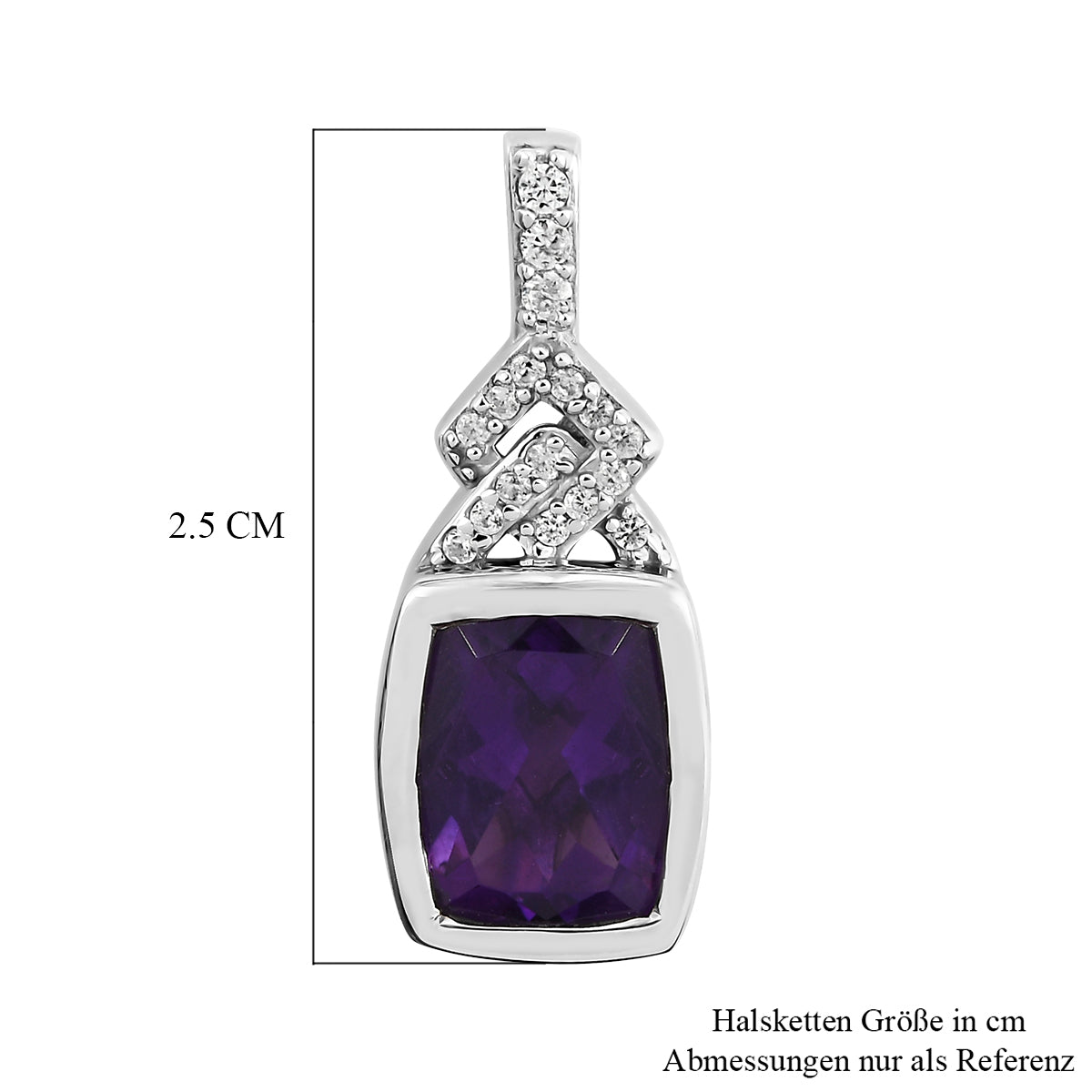 Afrikanischer Amethyst und weißer Zirkon-Anhänger, 925 Silber platiniert ca. 2.78 ct