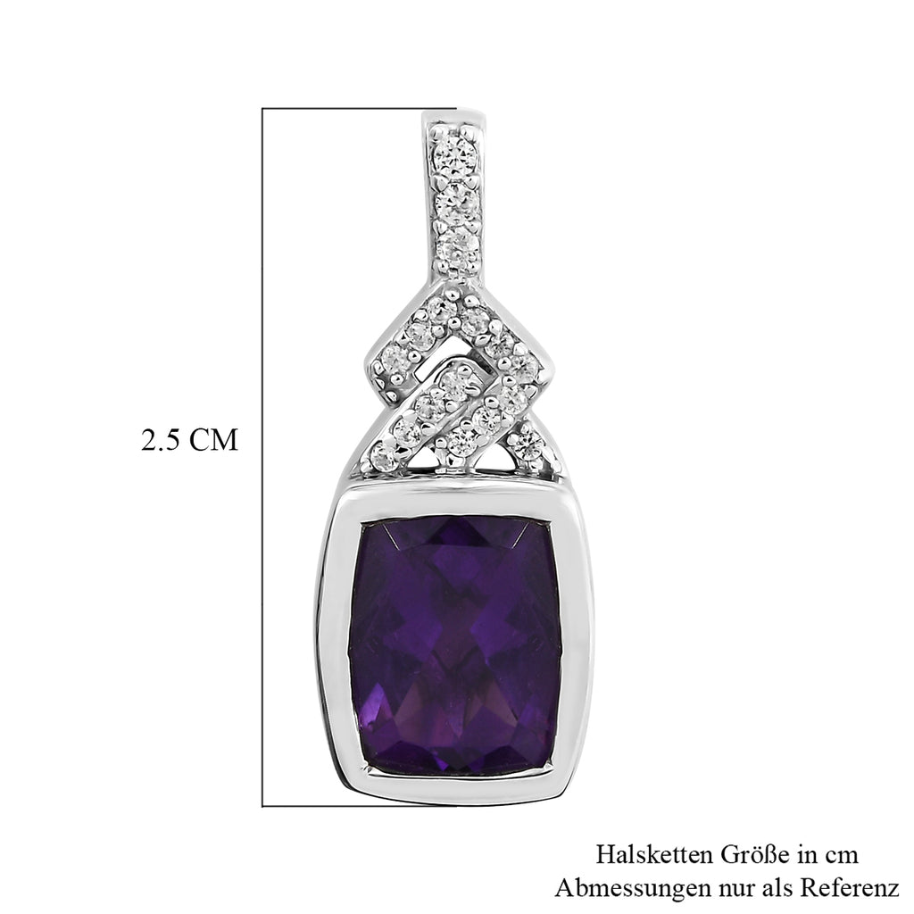 Afrikanischer Amethyst und weißer Zirkon-Anhänger, 925 Silber platiniert ca. 2.78 ct
