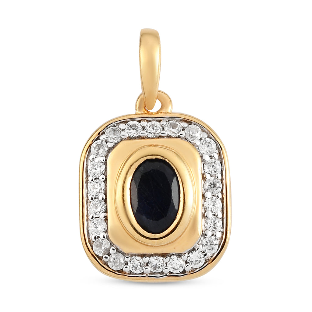 Masoala Saphir und weißer Zirkon-Anhänger, (Fissure gefüllt), 925 Silber vergoldet ca. 1,66 ct