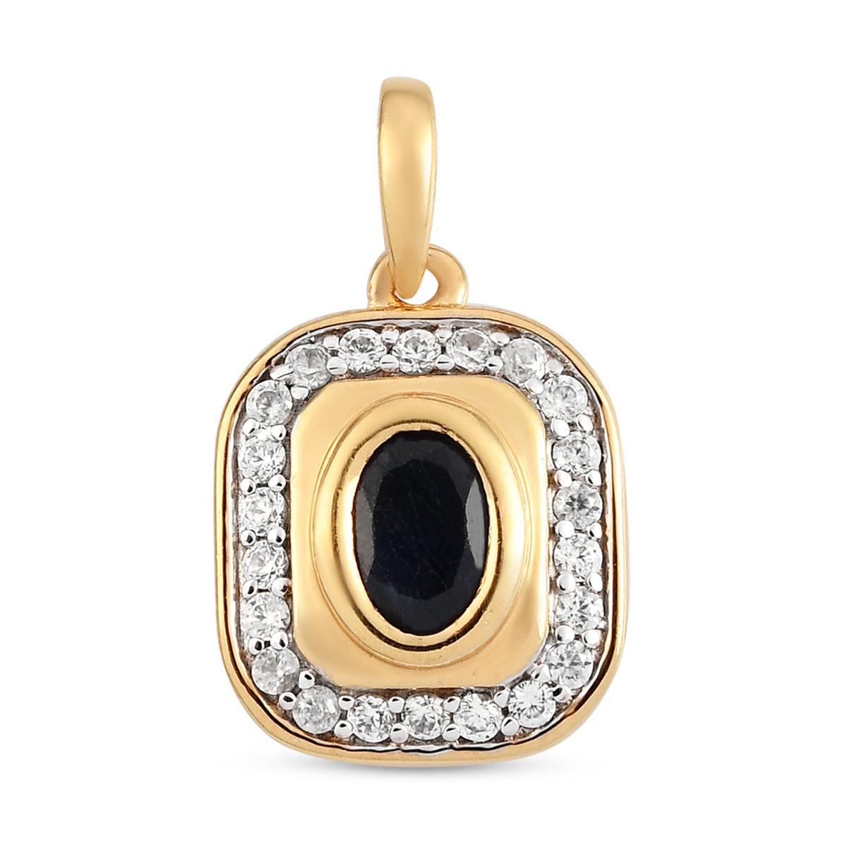 Masoala Saphir und weißer Zirkon-Anhänger, (Fissure gefüllt), 925 Silber vergoldet ca. 1,66 ct