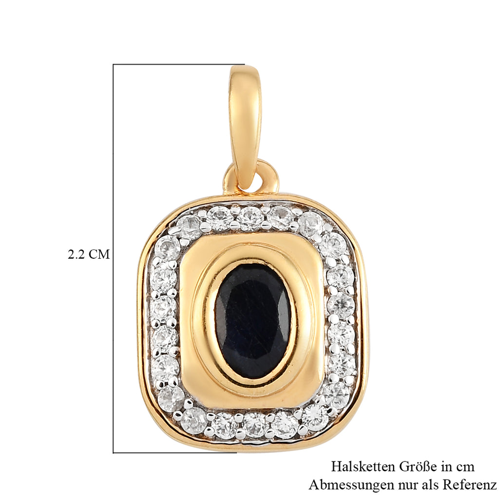 Masoala Saphir und weißer Zirkon-Anhänger, (Fissure gefüllt), 925 Silber vergoldet ca. 1,66 ct