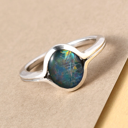 Boulder Opal Triplette-Ring, 925 Silber platiniert ca. 1.23 ct