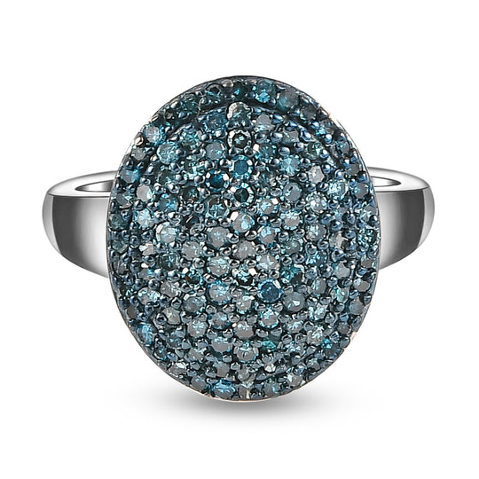 Blauer Diamant-Ring, 925 Silber platiniert (Größe 16.00) ca. 1,00 ct