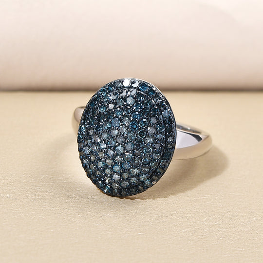 Blauer Diamant-Ring, 925 Silber platiniert (Größe 16.00) ca. 1,00 ct