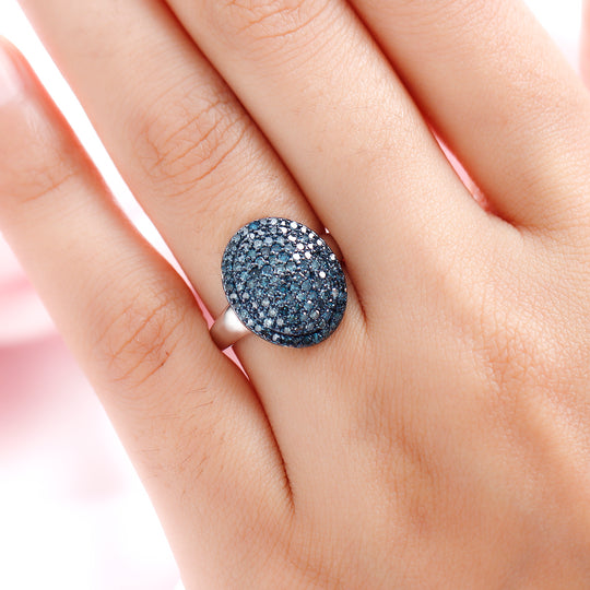 Blauer Diamant-Ring, 925 Silber platiniert (Größe 16.00) ca. 1,00 ct