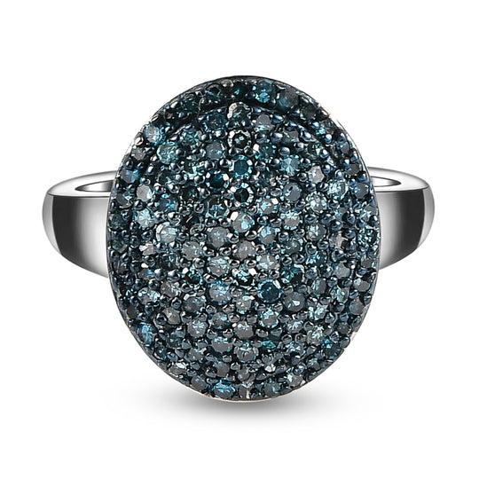 Blauer Diamant-Ring, 925 Silber platiniert (Größe 16.00) ca. 1,00 ct