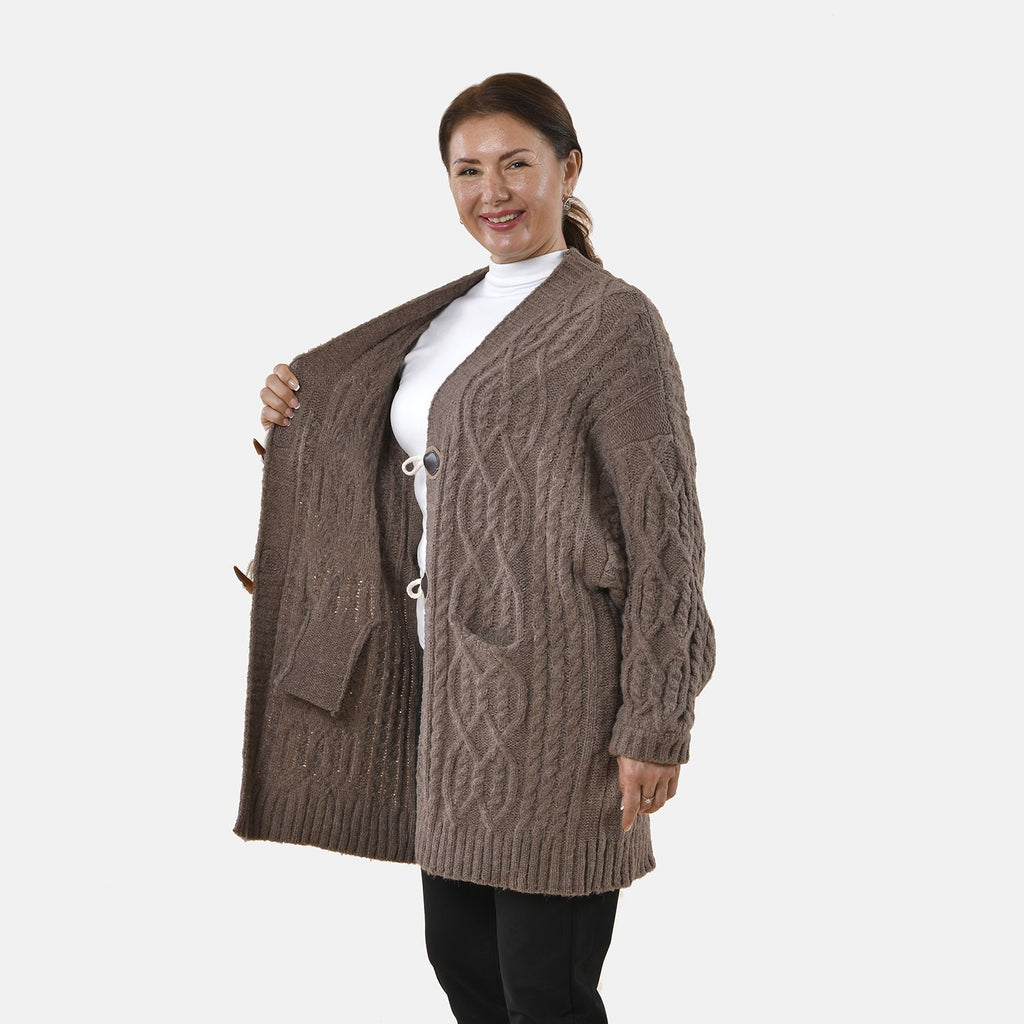 Lange Strickjacke mit Schlaufe, 87x44x60, Braun