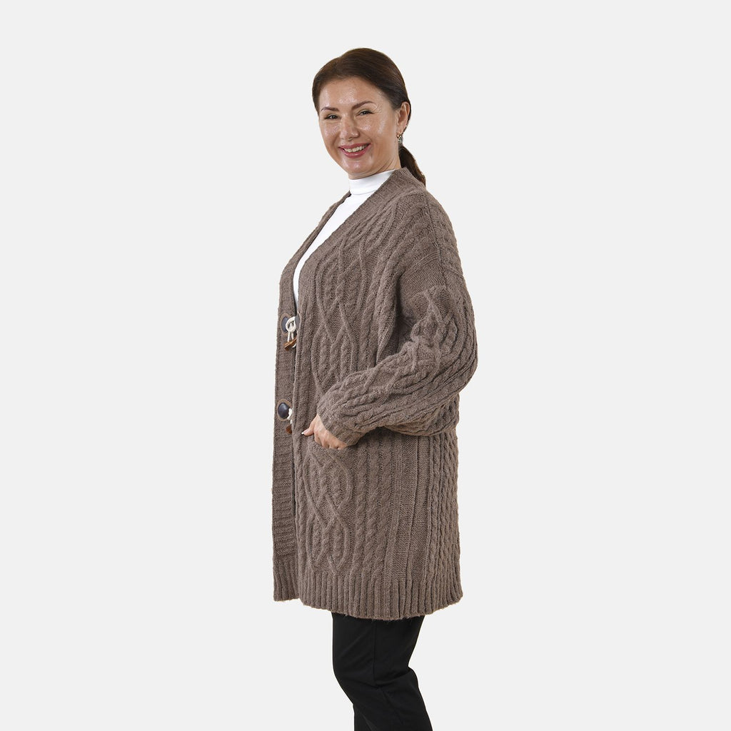 Lange Strickjacke mit Schlaufe, 87x44x60, Braun