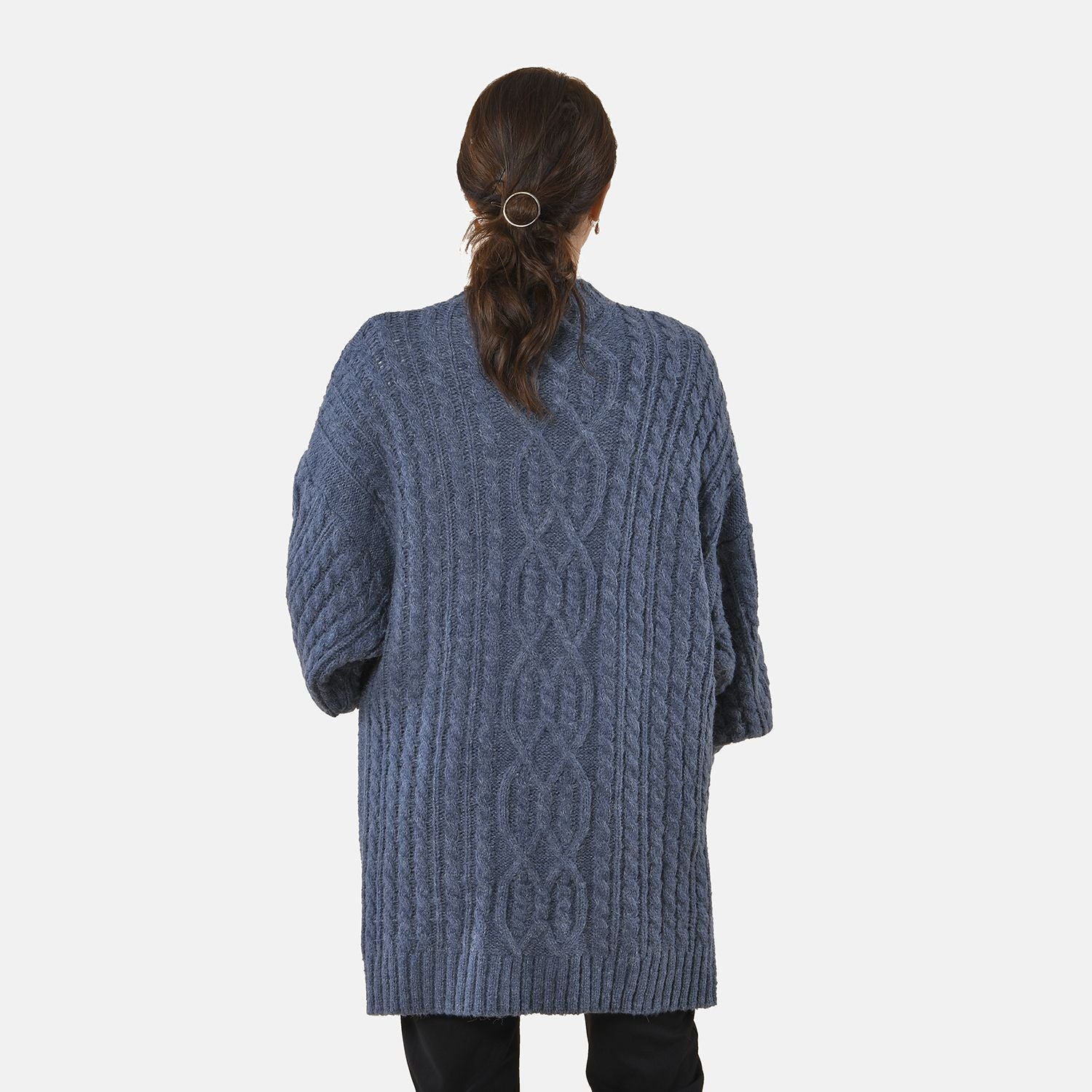 Lange Strickjacke mit Schlaufe, 87x44x60, Blau