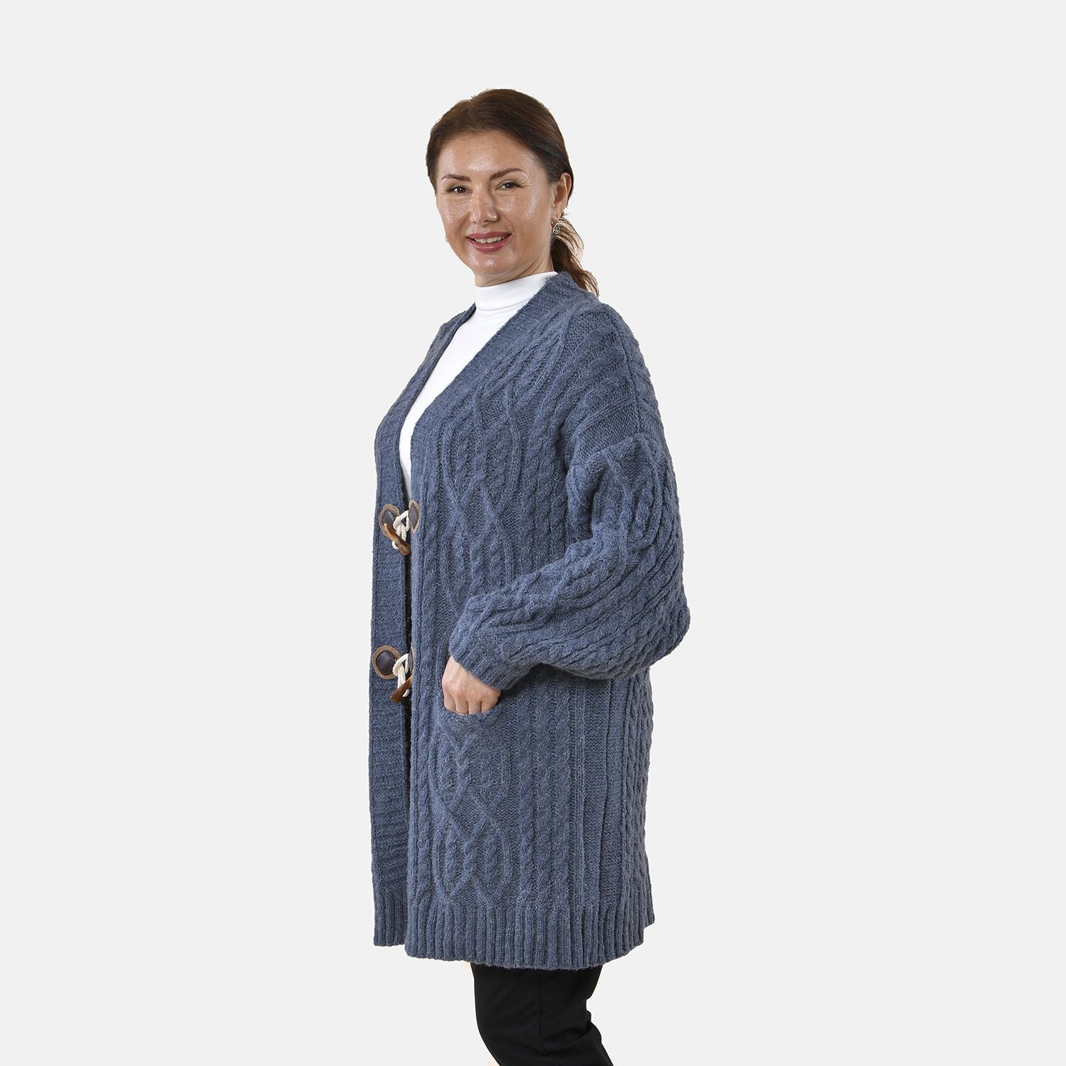 Lange Strickjacke mit Schlaufe, 87x44x60, Blau