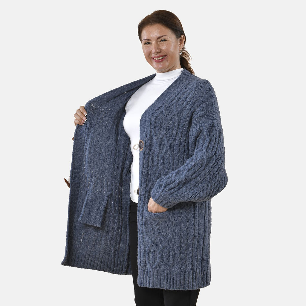 Lange Strickjacke mit Schlaufe, 87x44x60, Blau