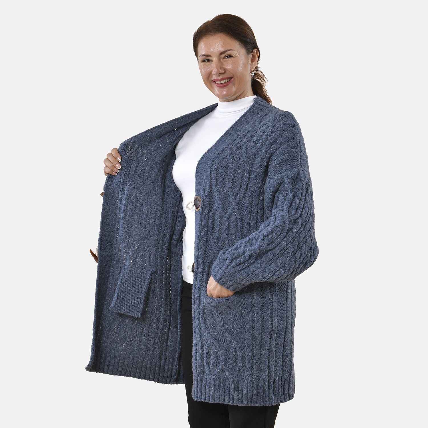 Lange Strickjacke mit Schlaufe, 87x44x60, Blau