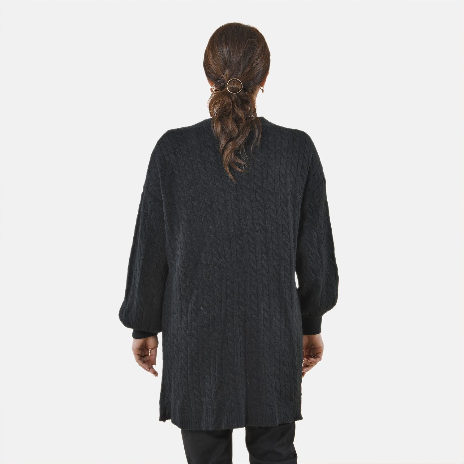 Gestrickter Cardigan mit Zopfmuster, 83x41x53cm, Schwarz