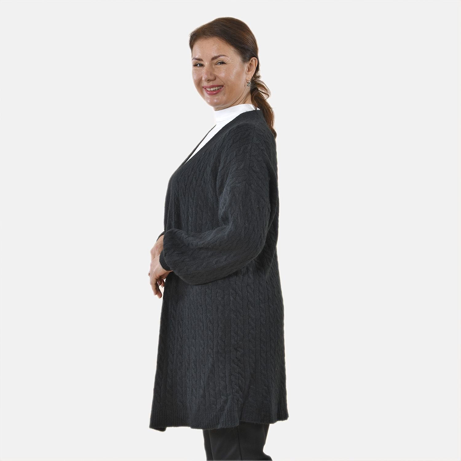Gestrickter Cardigan mit Zopfmuster, 83x41x53cm, Schwarz