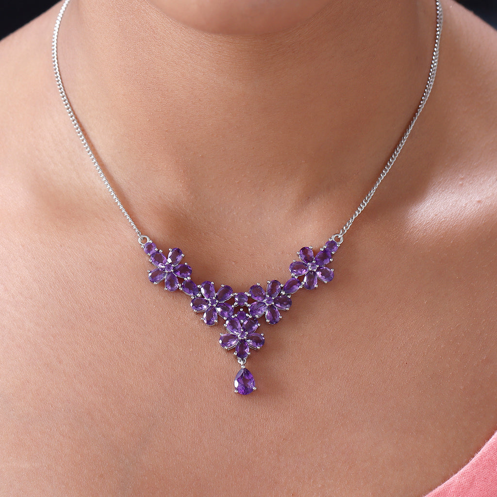 Afrikanische Amethyst-Halskette, ca. 45 cm, 925 Silber platiniert ca. 12.65 ct