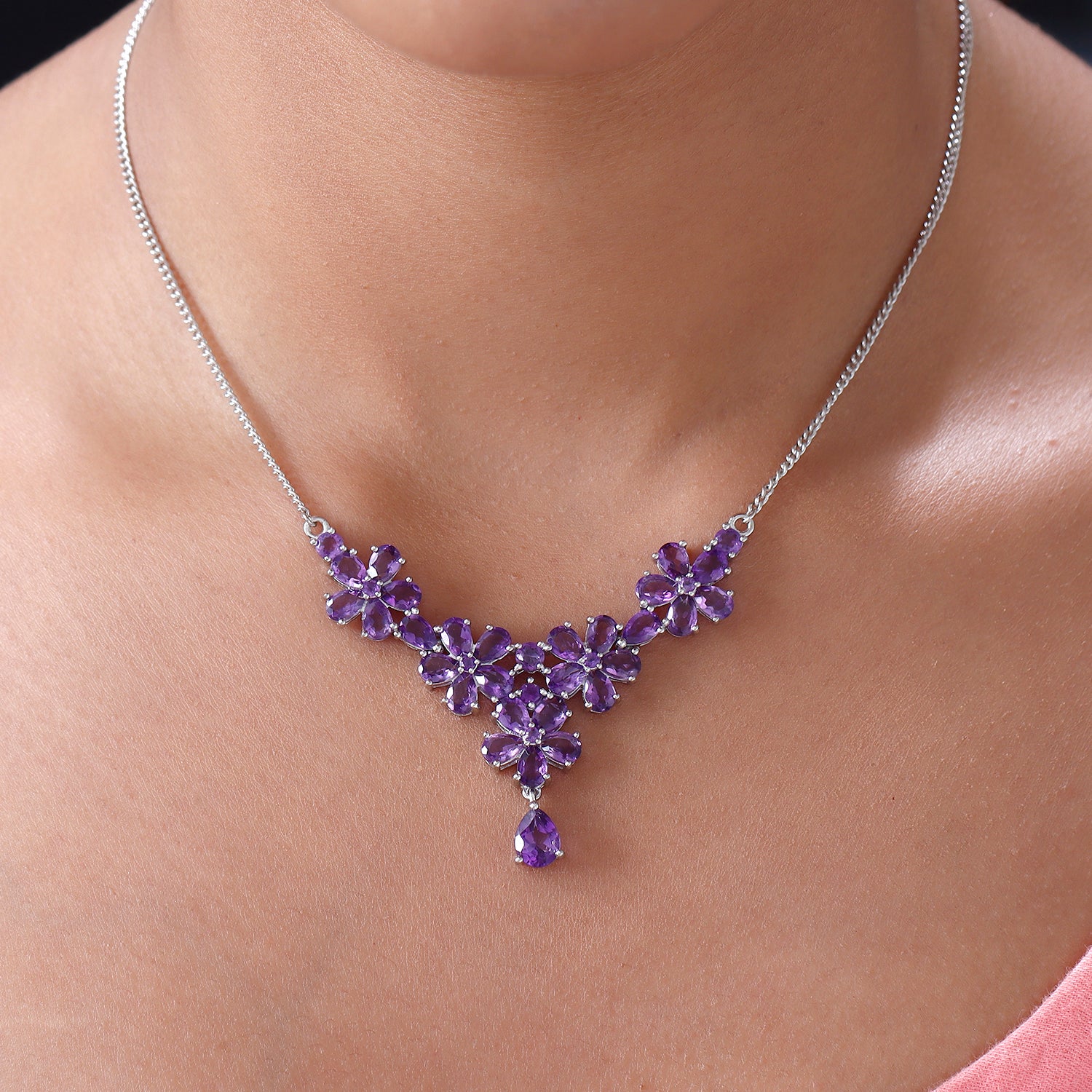 Afrikanische Amethyst-Halskette, ca. 45 cm, 925 Silber platiniert ca. 12.65 ct