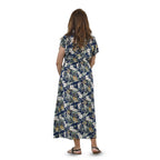Midaxi-Kleid mit gesmokter Taille und Flatterärmeln, One Size, blau mit grünen Blumen