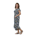 Midaxi-Kleid mit gesmokter Taille und Flatterärmeln, One Size, blau mit grünen Blumen