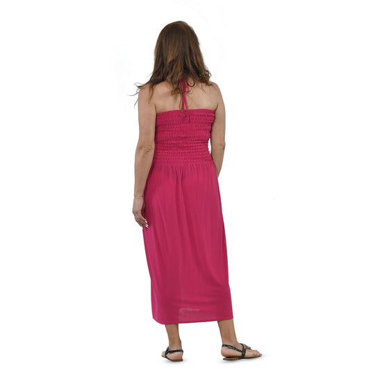 Gesmoktes Neckholder-Kleid, One Size, magenta