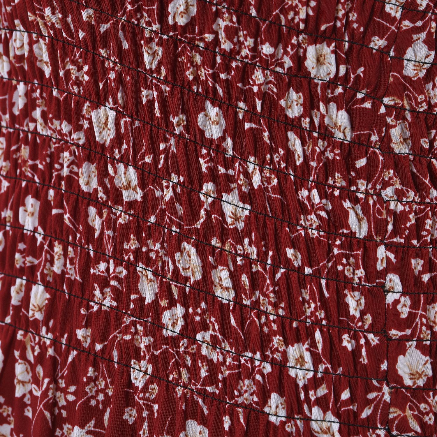 Maxikleid mit gesmokter Taille, One Size, rot mit weißen Blumen
