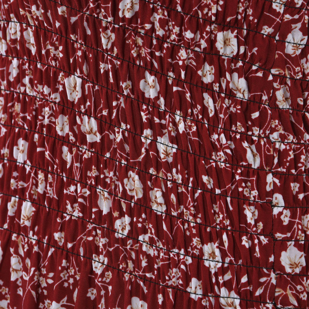 Maxikleid mit gesmokter Taille, One Size, rot mit weißen Blumen