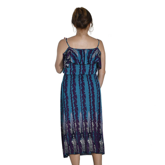 Maxikleid mit gesmokter Taille, One Size, blau und lila