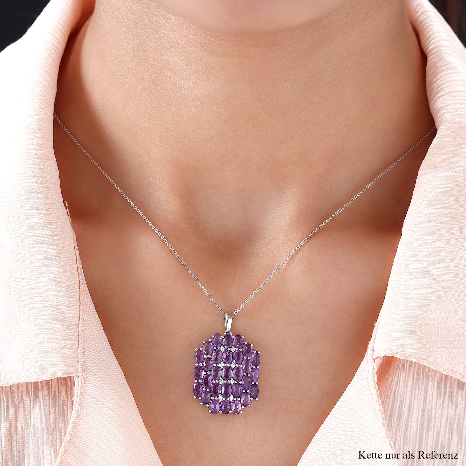 Afrikanischer Amethyst und weißer Zirkon-Anhänger, 925 Silber platiniert ca. 6,44 ct