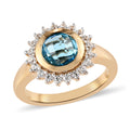 Schweizer Blautopas und Zirkon-Ring, 925 Silber vergoldet (Größe 16.00) ca. 2,02 ct