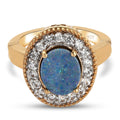 Boulder Opal Triplette und Zirkon-Ring, mit magnetischem Öffnungsmechanismus 925 Silber vergoldet (Größe 16.00) ca. 2.51 ct