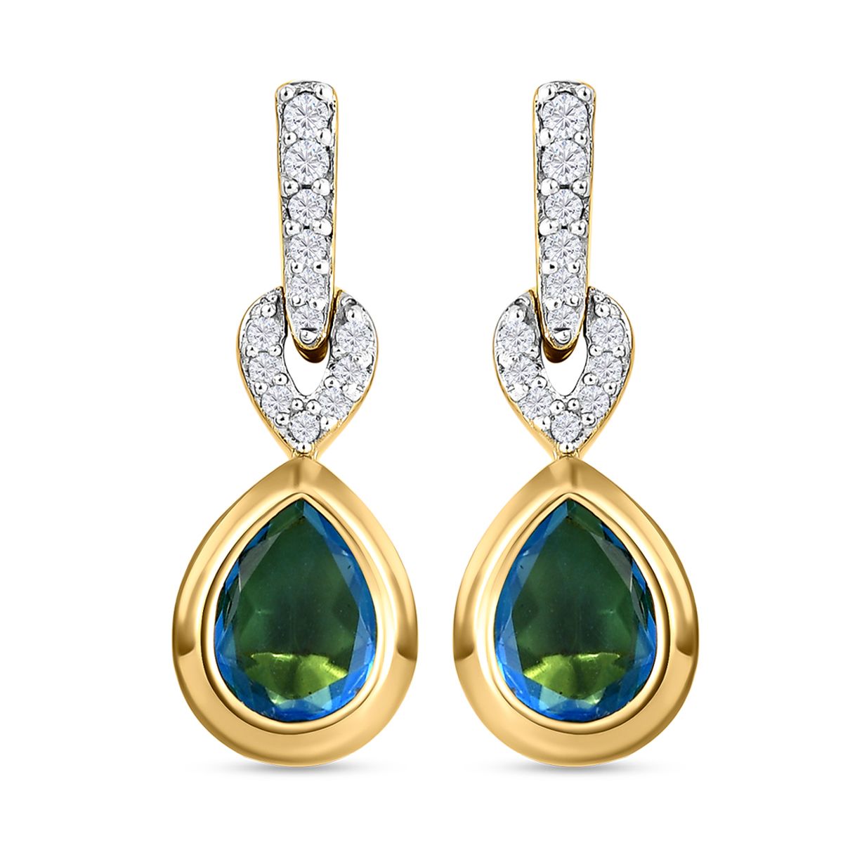 Pfau Triplette Quarz und weiße Zirkon-Ohrringe, 925 Silber vergoldet ca. 2.88 ct