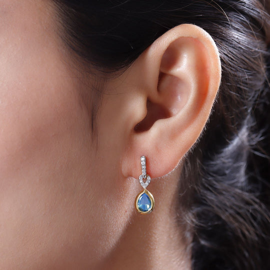 Pfau Triplette Quarz und weiße Zirkon-Ohrringe, 925 Silber vergoldet ca. 2.88 ct