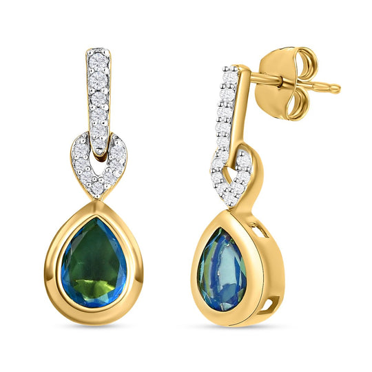 Pfau Triplette Quarz und weiße Zirkon-Ohrringe, 925 Silber vergoldet ca. 2.88 ct