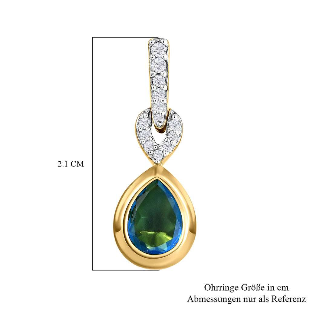 Pfau Triplette Quarz und weiße Zirkon-Ohrringe, 925 Silber vergoldet ca. 2.88 ct