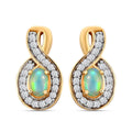 Natürliche, äthiopische Opal und Zirkon-Ohrstecker in Silber