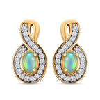 Natürlicher Äthiopischer Opal, Weißer Zirkon Ohrringe 925 Silber vergoldet ca. 1,38 ct