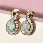 Natürlicher Äthiopischer Opal, Weißer Zirkon Ohrringe 925 Silber vergoldet ca. 1,38 ct