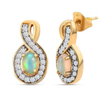 Natürlicher Äthiopischer Opal, Weißer Zirkon Ohrringe 925 Silber vergoldet ca. 1,38 ct