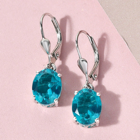 Capri-Blau Triplett Quarz-Ohrringe, 925 Silber platiniert ca. 5,25 ct