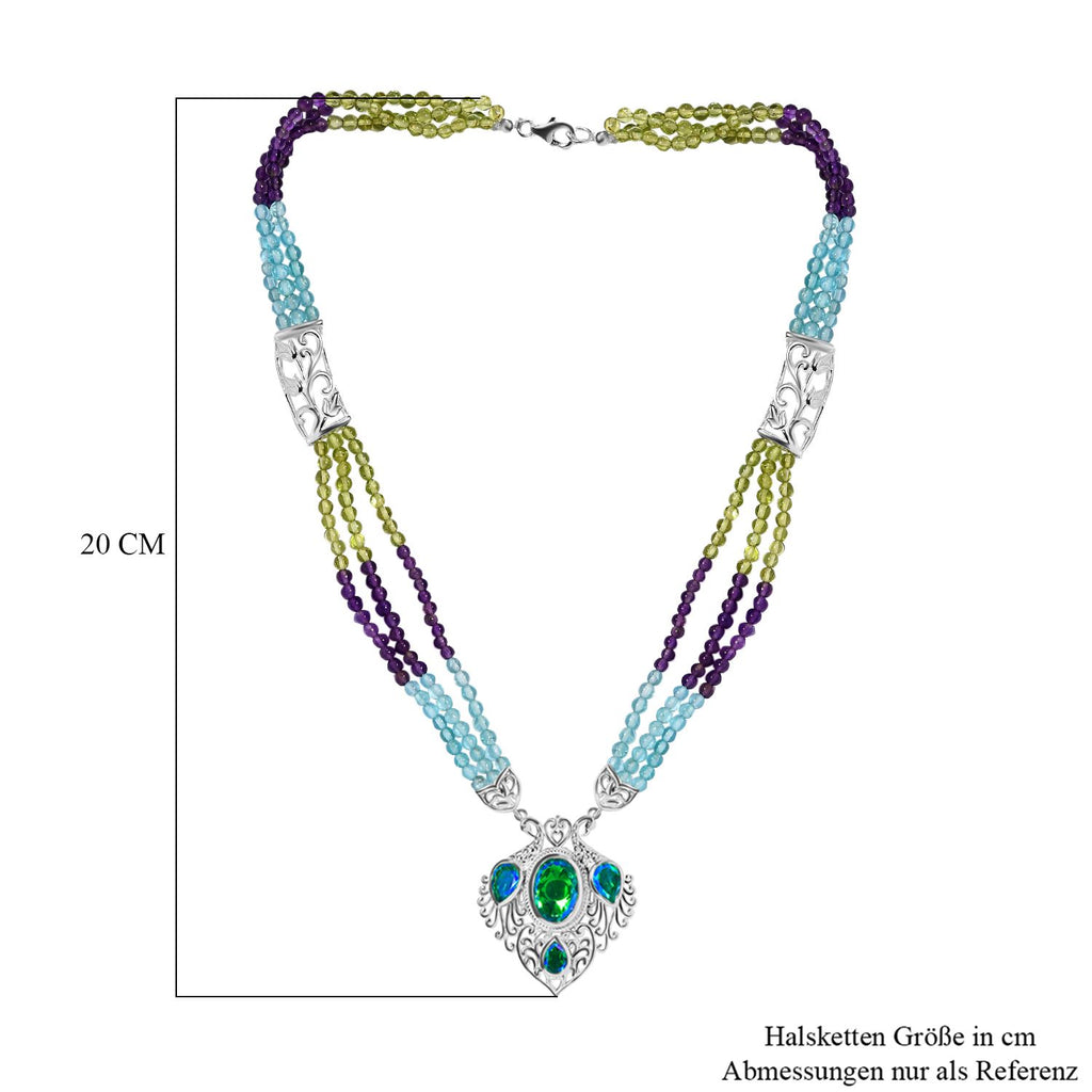Pfau Quarz Triplette, mehrfarbige Edelstein Halskette, ca. 45 cm 925 Silber ca. 105.70 ct