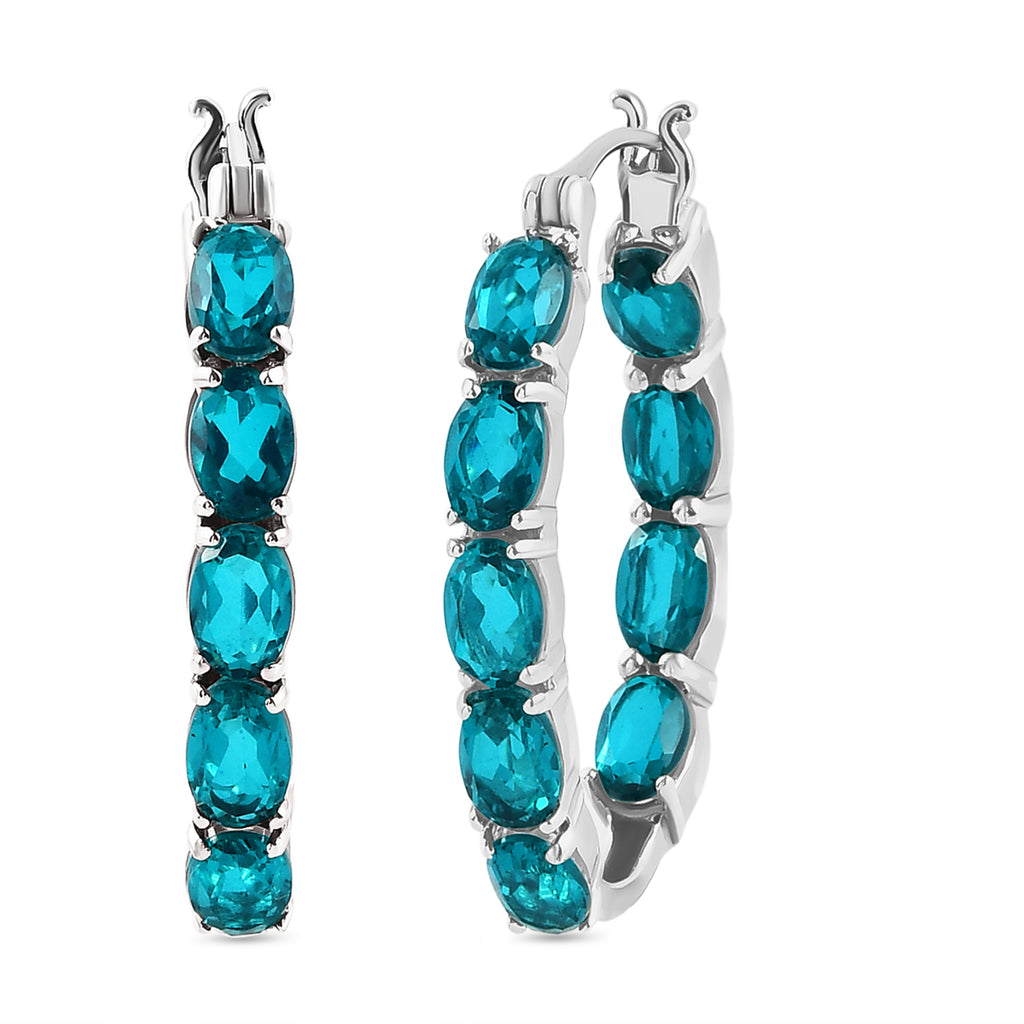 Capri-Blau Triplette Quarz-Creolen, 925 Silber platiniert ca. 9.13 ct